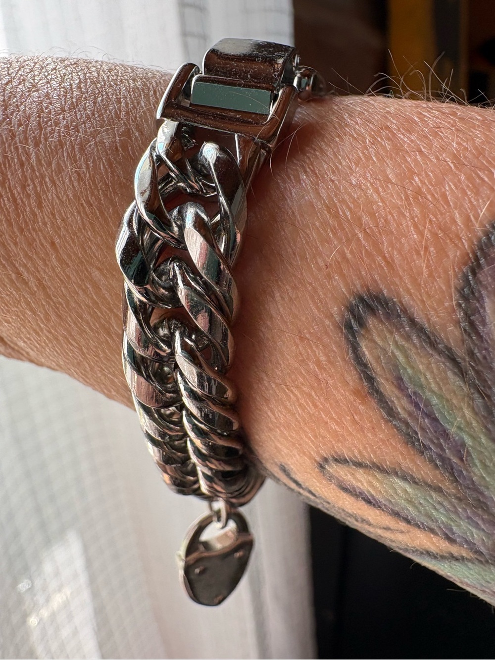 Stella & Dot Chunky Silver Chain Bracelet with Lock Charm